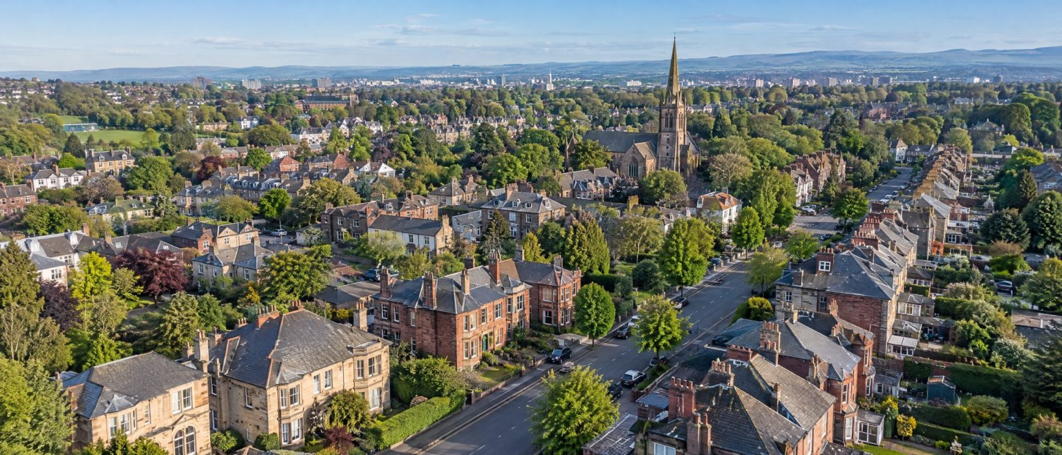 Aerial view of Giffnock, East Renfrewshire