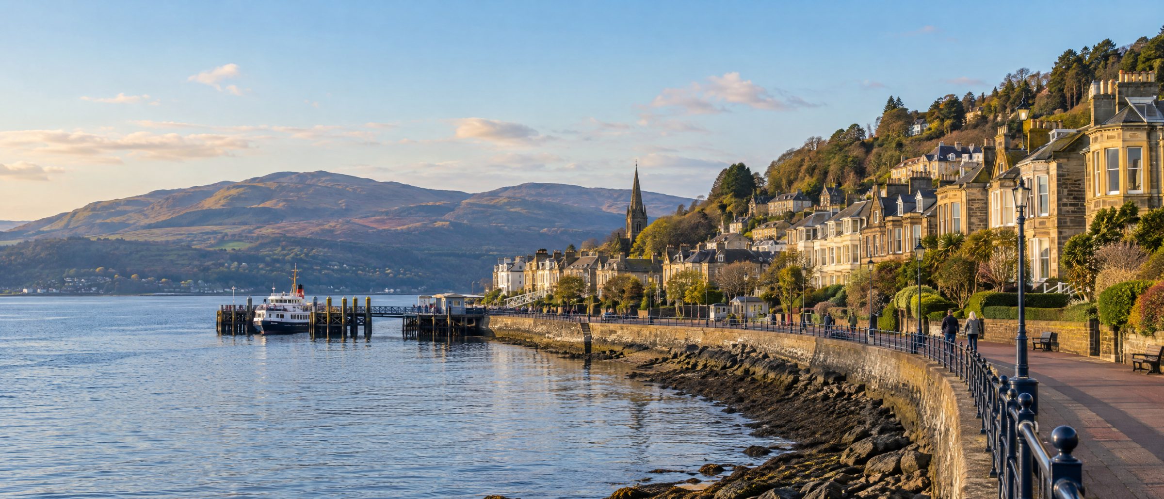Gourock seafront with Victorian villas and terraces along the Firth of Clyde